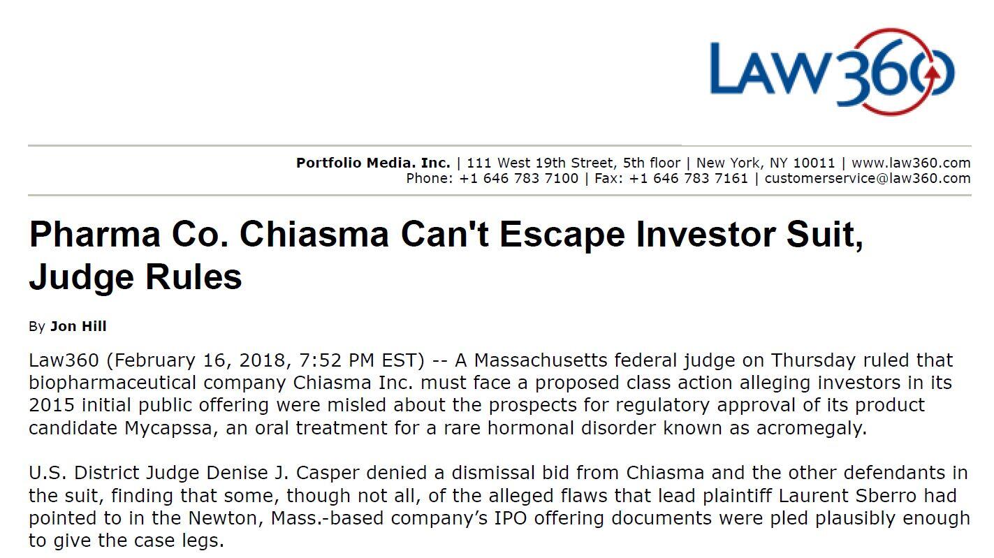 Law 360 - Pharma Co. Chiasma Banner Headline Graphic